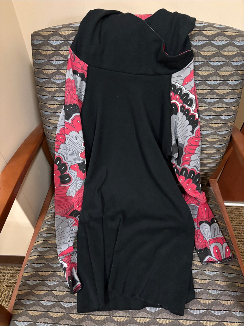 Black Hooded Long Sleeve Top with Pink & Gray Floral Sleeves